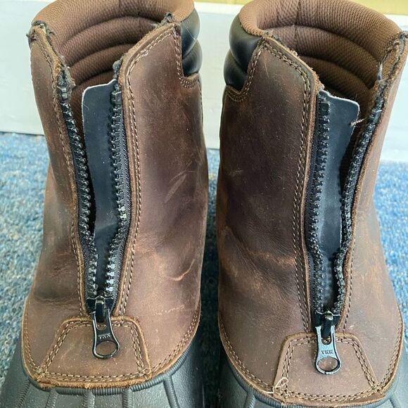 Propet Men 10.5 Thinsulate winter leather boots w/zip front flex traction brown - Picture 8 of 13